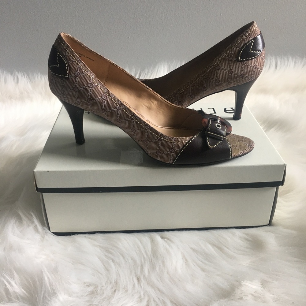Etienne Aigner brown signature peep-toe pumps